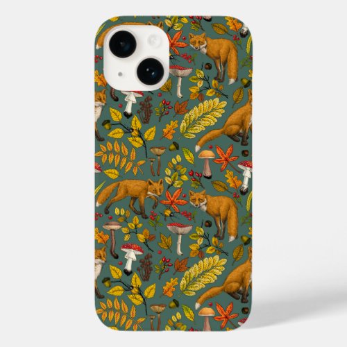 Autumn foxes on pine green Case_Mate iPhone 14 case