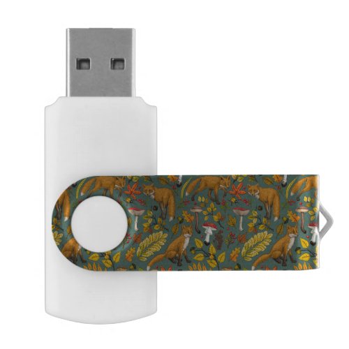 Autumn foxes on pine green flash drive