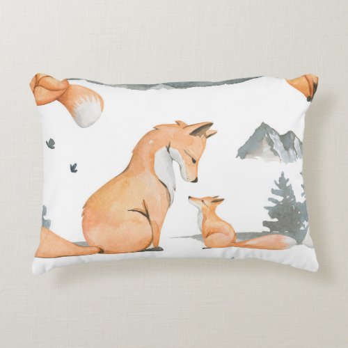Autumn foxes watercolor wilderness accent pillow