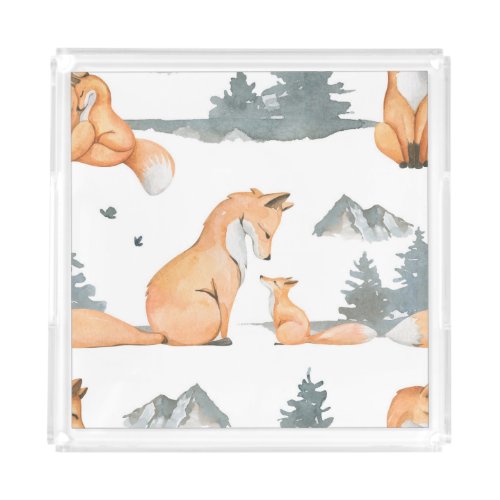 Autumn foxes watercolor wilderness acrylic tray