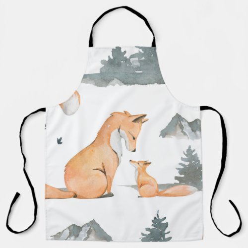 Autumn foxes watercolor wilderness apron