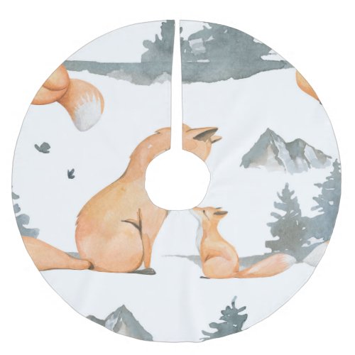 Autumn foxes watercolor wilderness brushed polyester tree skirt