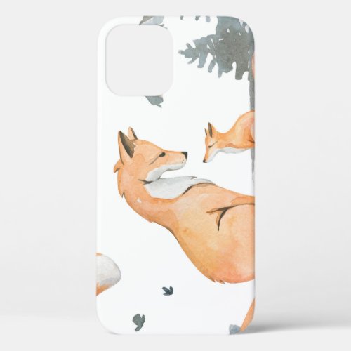 Autumn foxes watercolor wilderness iPhone 12 case
