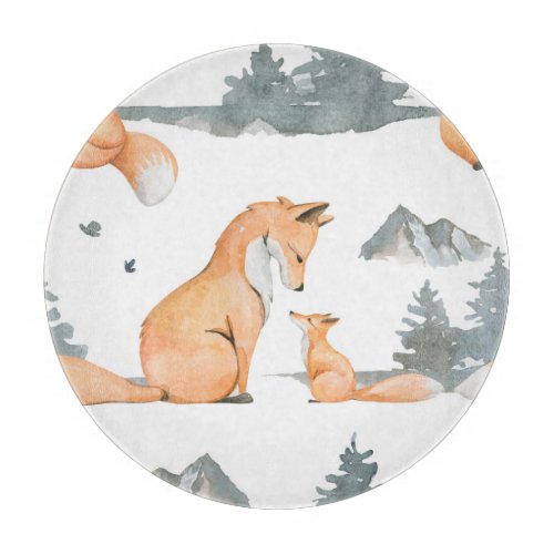 Autumn foxes watercolor wilderness cutting board