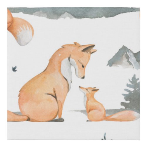 Autumn foxes watercolor wilderness faux canvas print