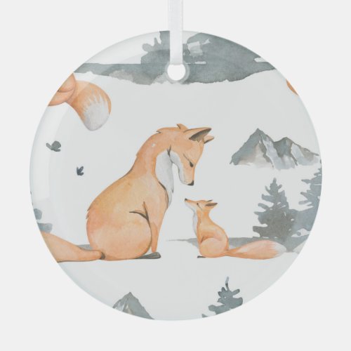 Autumn foxes watercolor wilderness glass ornament