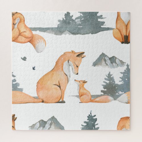 Autumn foxes watercolor wilderness jigsaw puzzle
