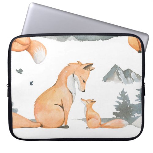 Autumn foxes watercolor wilderness laptop sleeve