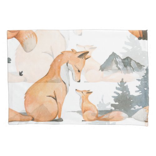 Autumn foxes watercolor wilderness pillow case