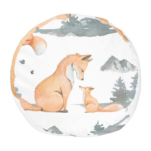Autumn foxes watercolor wilderness pouf