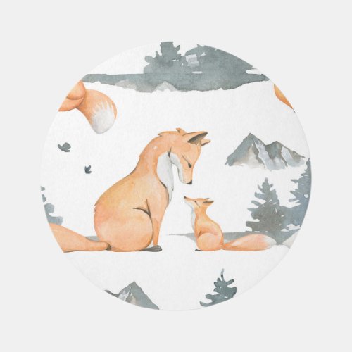 Autumn foxes watercolor wilderness rug