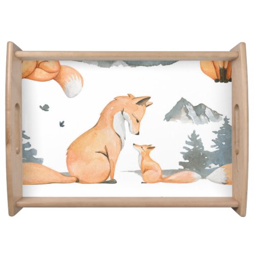 Autumn foxes watercolor wilderness serving tray