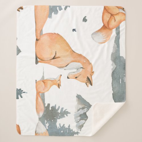 Autumn foxes watercolor wilderness sherpa blanket