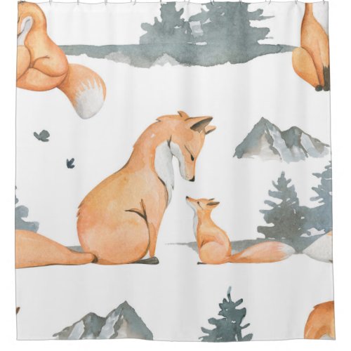 Autumn foxes watercolor wilderness shower curtain