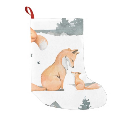 Autumn foxes watercolor wilderness small christmas stocking