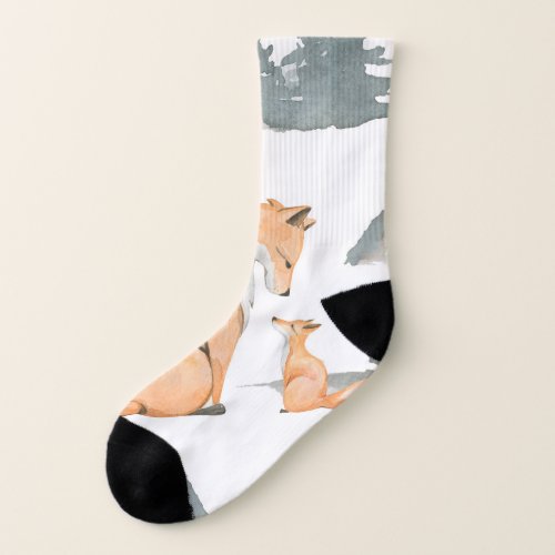 Autumn foxes watercolor wilderness socks