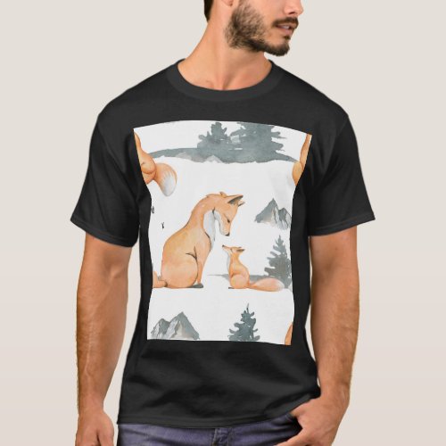 Autumn foxes watercolor wilderness T_Shirt