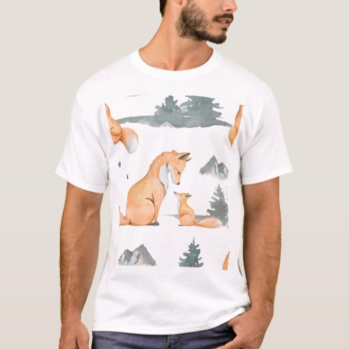 Autumn foxes watercolor wilderness T_Shirt