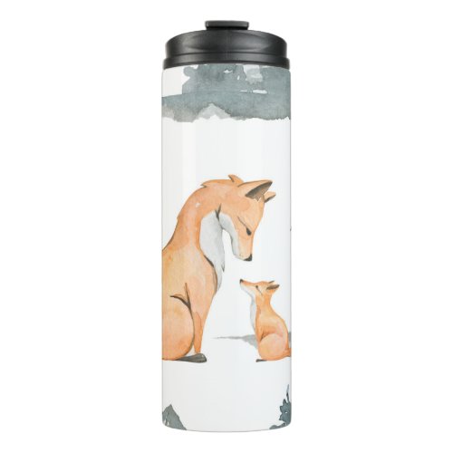 Autumn foxes watercolor wilderness thermal tumbler