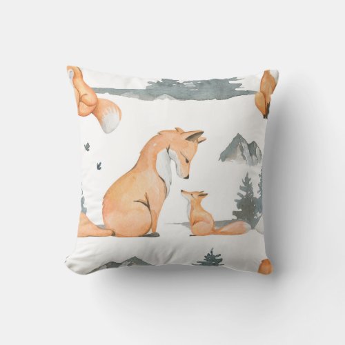 Autumn foxes watercolor wilderness throw pillow
