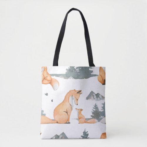 Autumn foxes watercolor wilderness tote bag