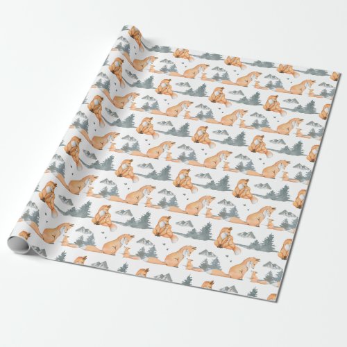 Autumn foxes watercolor wilderness wrapping paper