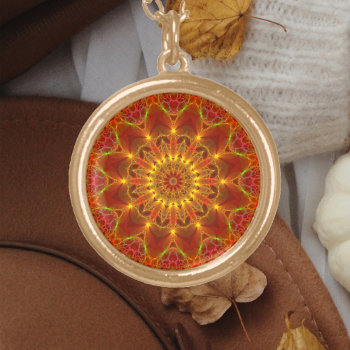 Autumn Fractal 81 Gold Plated Necklace by Gingezel at Zazzle