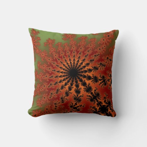 Autumn Fractal Burst Throw Pillow