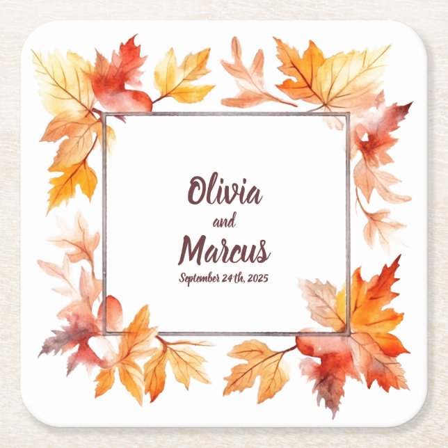 Autumn Frame & Date: Personalized Wedding Coasters (Front)