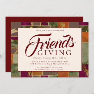 Autumn Friendsgiving Gold Burgundy Marble Dinner Invitation