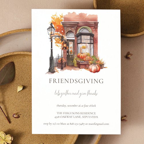 Autumn Front Door Watercolor Thanksgiving Invitation