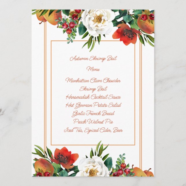 Autumn Fruit, Berries and Flowers Menu Card (Front)