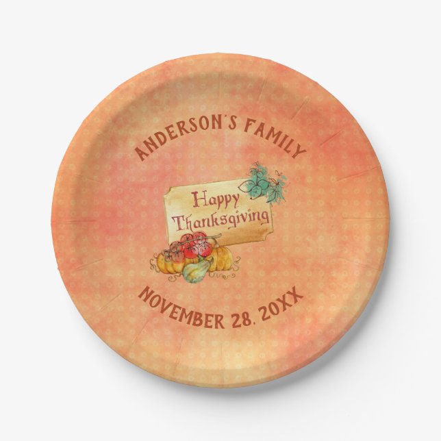 Autumn Fruits And Text Design Paper Plates (Front)