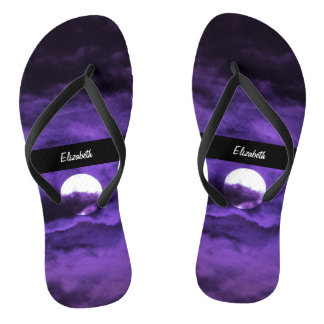 Autumn Full Moon Purple Clouds Flip Flops