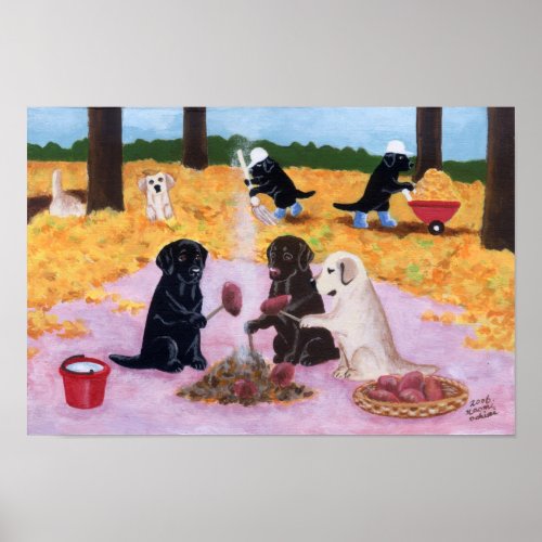 Autumn Fun Labradors Artwork Poster