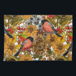 Autumn garden 1 kitchen towel<br><div class="desc">Hand-drawn autumn pattern featuring bullfinches,   dahlia and chrysanthemum flowers,  various berries,  leaves and bugs</div>