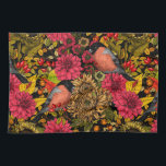 Autumn garden 2 kitchen towel<br><div class="desc">Hand-drawn autumn pattern featuring bullfinches,   dahlia and chrysanthemum flowers,  various berries,  leaves and bugs</div>