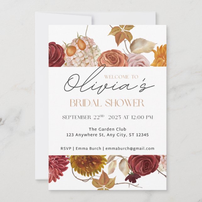 Autumn Garden Bloom Bridal Shower Invitation (Front)