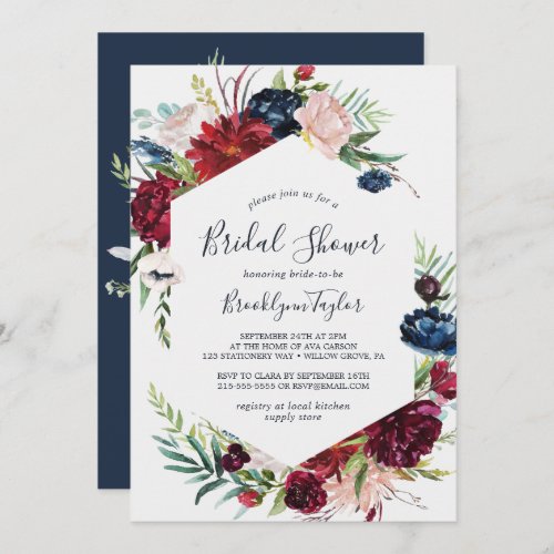 Autumn Garden  Burgundy Bridal Shower Invitation