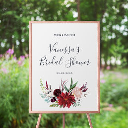 Autumn Garden | Burgundy Bridal Shower Welcome Poster