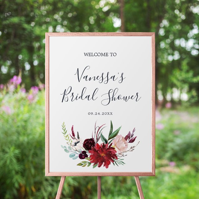 Autumn Garden | Burgundy Bridal Shower Welcome Poster (Creator Uploaded)