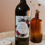 Autumn Garden | Burgundy Bridesmaid Proposal Wine Label<br><div class="desc">This autumn garden | burgundy bridesmaid proposal wine label is perfect for a fall wedding. The design features stunning blush pink, red, navy and burgundy watercolor flowers, blossoms and green leaves arranged in a lively fall floral frame. Customize the wine bottle label with the name of the bridesmaid, a short...</div>