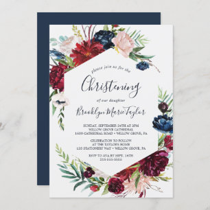 Autumn Garden   Burgundy Christening Invitation