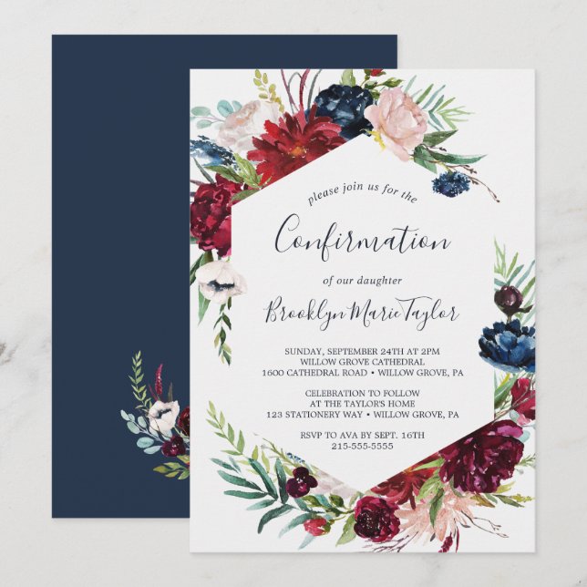 Autumn Garden | Burgundy Confirmation Invitation (Front/Back)