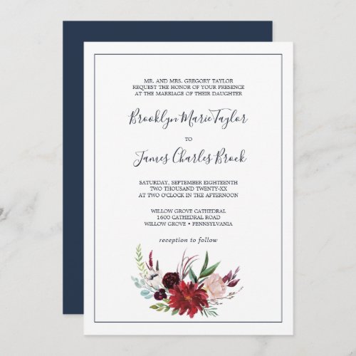 Autumn Garden  Burgundy Formal Wedding Invitation