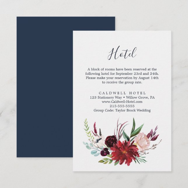 Autumn Garden | Burgundy Hotel Enclosure Card (Front/Back)