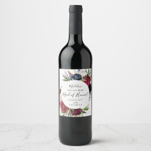 Autumn Garden  Burgundy Maid of Honor Proposal Wine Label