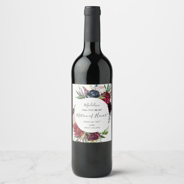 Autumn Garden | Burgundy Matron of Honor Proposal Wine Label (Front)