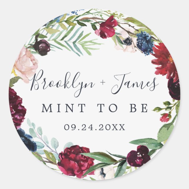 Autumn Garden | Burgundy Mint To Be Favor Sticker (Front)