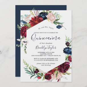 Autumn Garden Burgundy Quinceañera Invitation